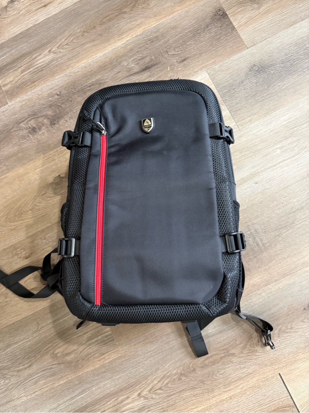 Camera equipment Black Men's Backpack with Red Accent